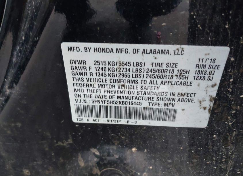 Photo 9 of 2019 Honda Pilot EX-L (VIN 5FNYF5H52KB016445)