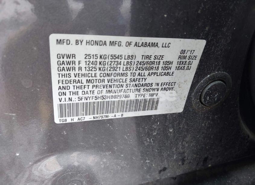 Photo 9 of 2017 Honda Pilot EX-L (VIN 5FNYF5H53HB029780)