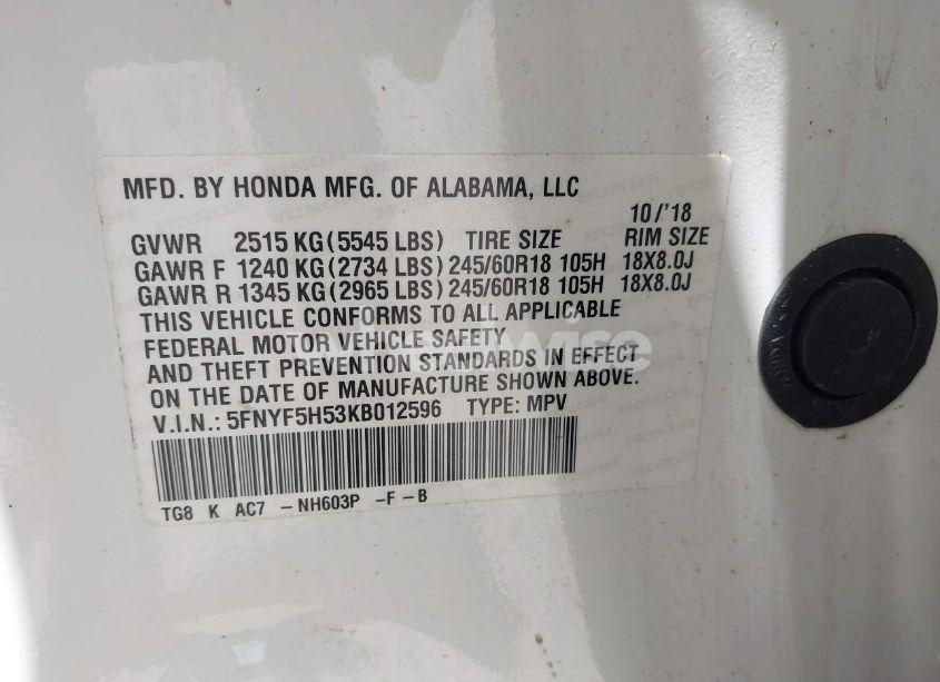 Photo 9 of 2019 Honda Pilot EX-L (VIN 5FNYF5H53KB012596)