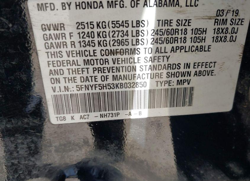 Photo 9 of 2019 Honda Pilot EX-L (VIN 5FNYF5H53KB032850)