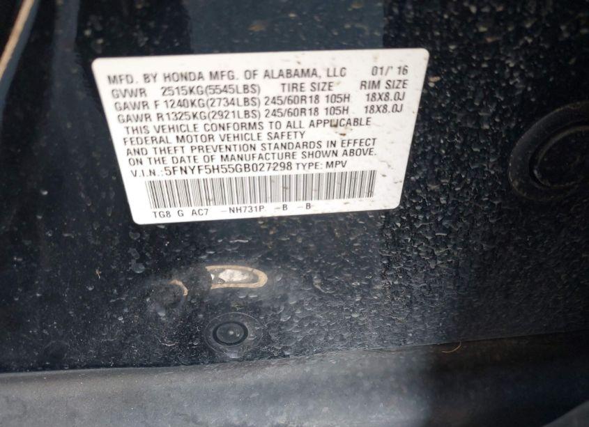 Photo 9 of 2016 Honda Pilot EX-L (VIN 5FNYF5H55GB027298)