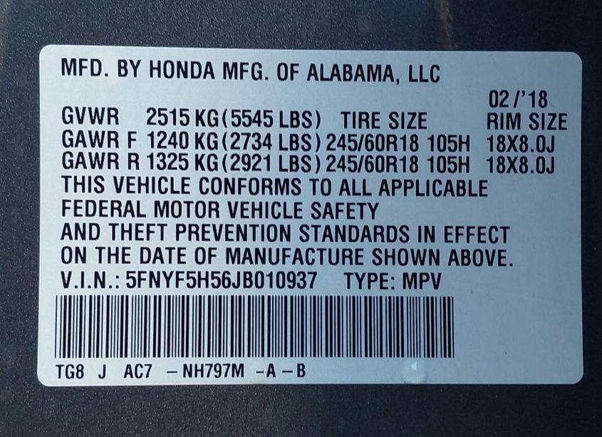 Photo 9 of 2018 Honda Pilot EX-L (VIN 5FNYF5H56JB010937)