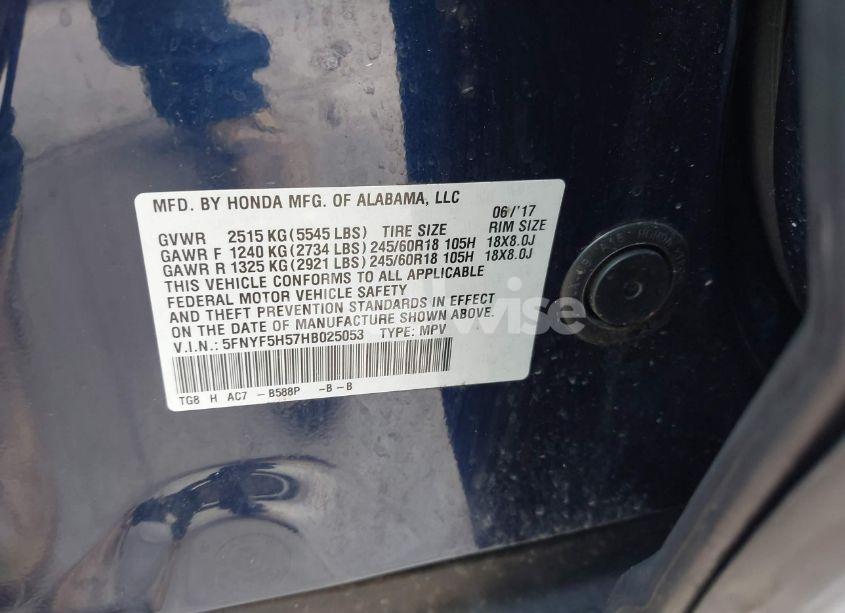 Photo 9 of 2017 Honda Pilot EX-L (VIN 5FNYF5H57HB025053)