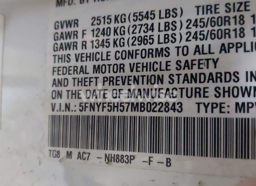 Photo 9 of 2021 Honda Pilot 2WD EX-L (VIN 5FNYF5H57MB022843)