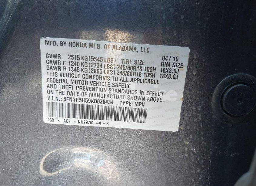 Photo 9 of 2019 Honda Pilot EX-L (VIN 5FNYF5H59KB036434)