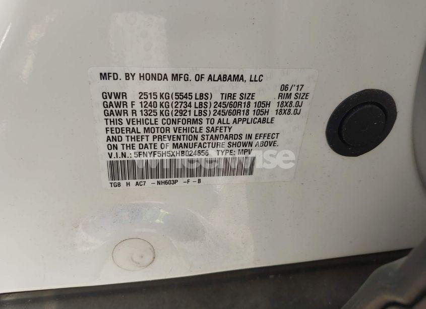 Photo 9 of 2017 Honda Pilot EX-L (VIN 5FNYF5H5XHB024656)