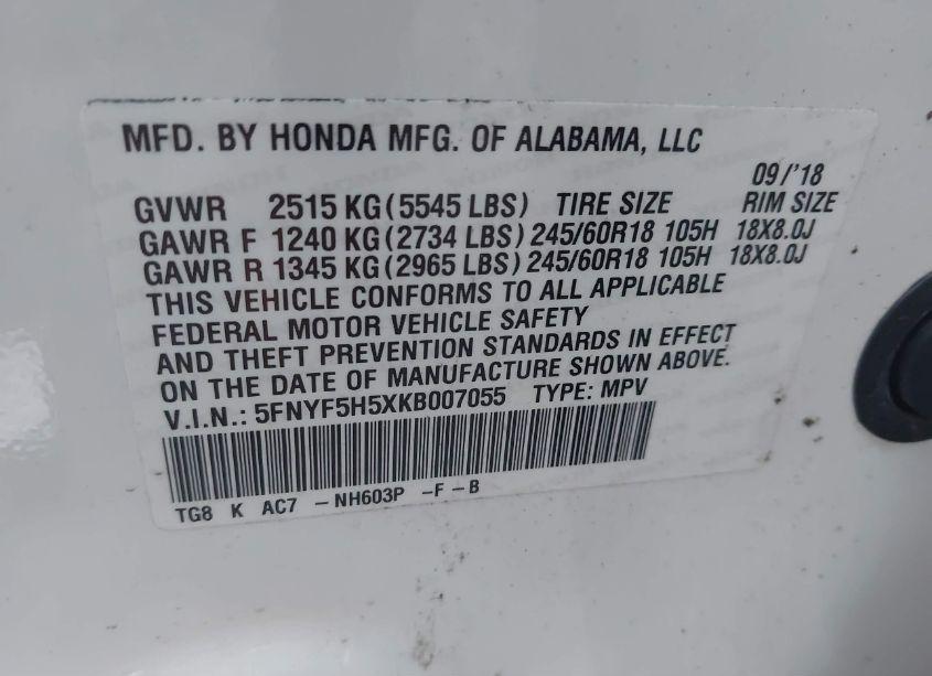 Photo 9 of 2019 Honda Pilot EX-L (VIN 5FNYF5H5XKB007055)