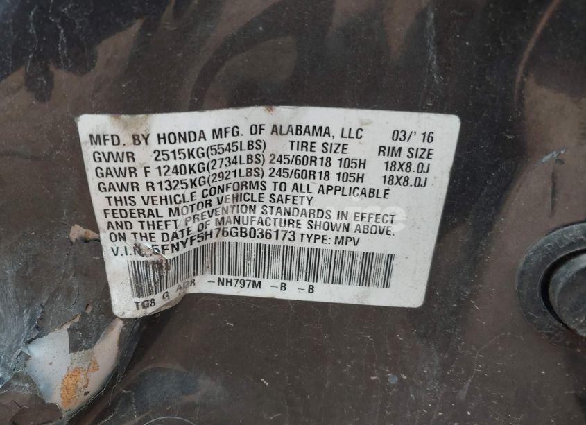 Photo 9 of 2016 Honda Pilot EX-L (VIN 5FNYF5H76GB036173)