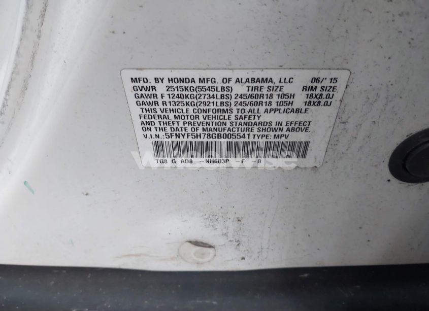 Photo 9 of 2016 Honda Pilot EX-L (VIN 5FNYF5H78GB005541)