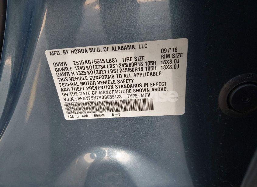 Photo 9 of 2016 Honda Pilot EX-L (VIN 5FNYF5H79GB055123)