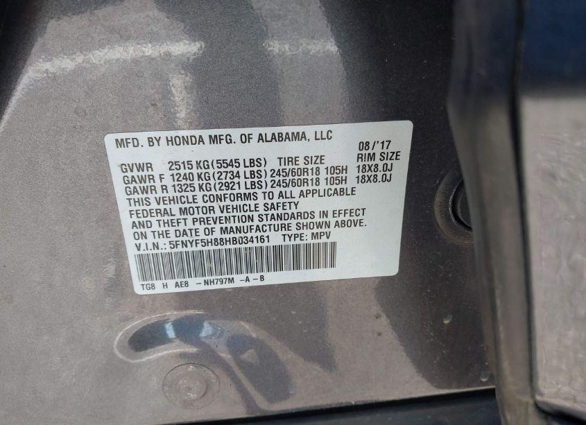 Photo 9 of 2017 Honda Pilot EX-L (VIN 5FNYF5H88HB034161)