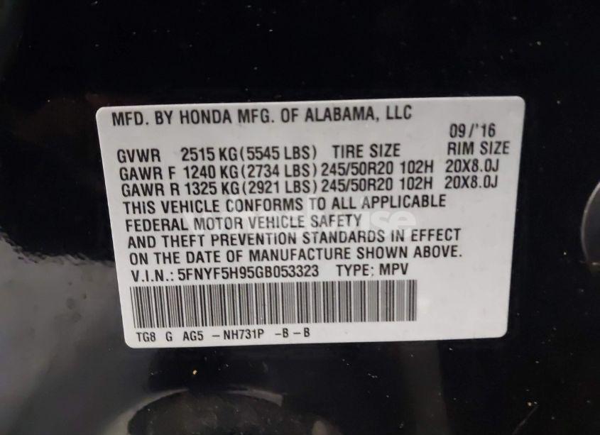 Photo 9 of 2016 Honda Pilot TOURING (VIN 5FNYF5H95GB053323)