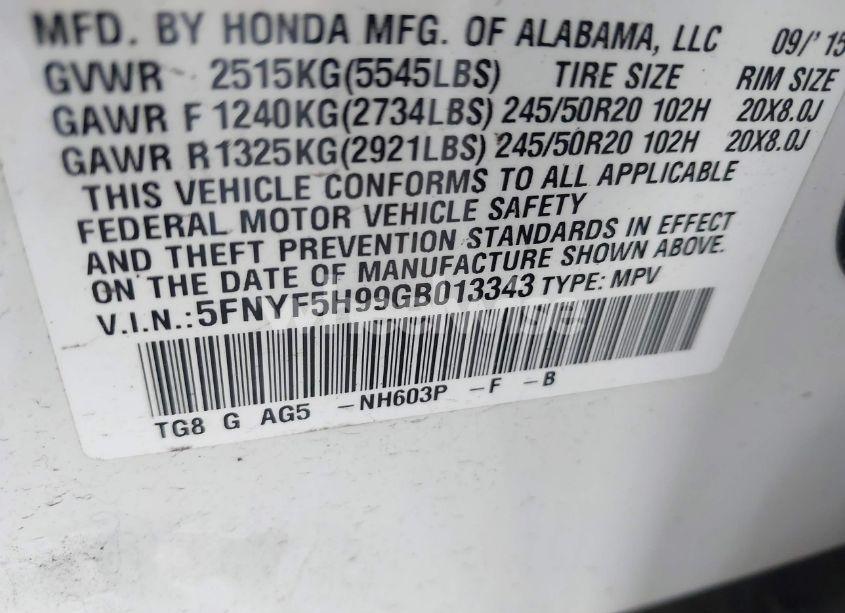 Photo 9 of 2016 Honda Pilot TOURING (VIN 5FNYF5H99GB013343)