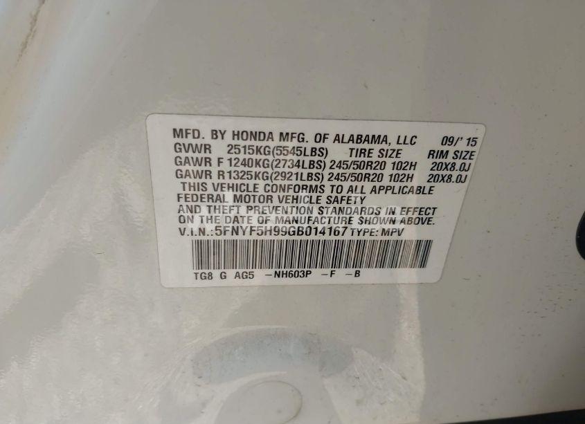 Photo 9 of 2016 Honda Pilot TOURING (VIN 5FNYF5H99GB014167)