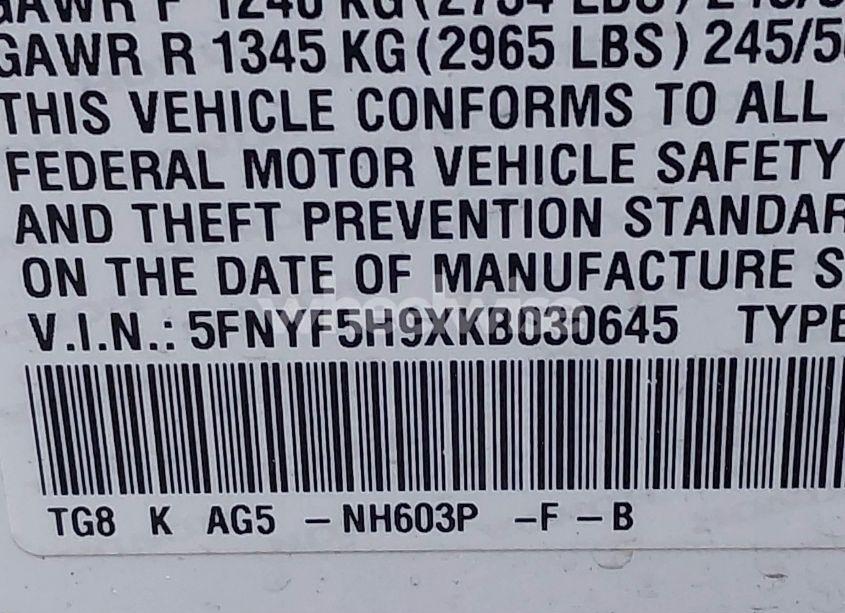 Photo 9 of 2019 Honda Pilot TOURING (VIN 5FNYF5H9XKB030645)