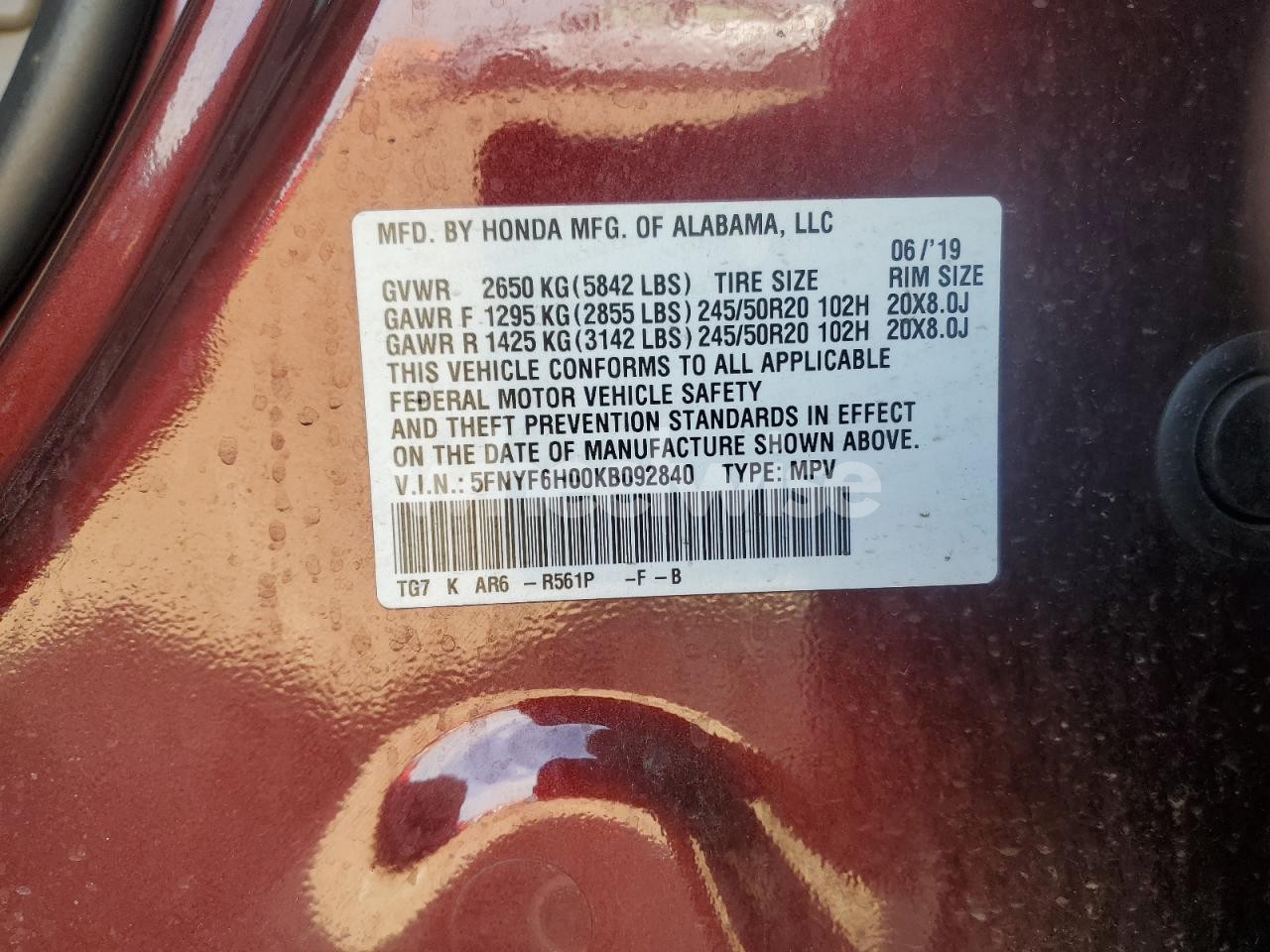 Photo 13 of 2019 HONDA PILOT ELITE (VIN 5FNYF6H00KB092840)