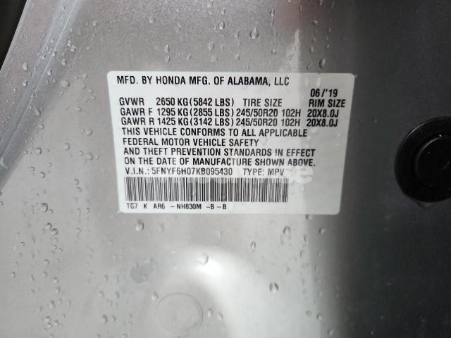 Photo 2 of 2019 HONDA PILOT ELITE (VIN 5FNYF6H07KB095430)