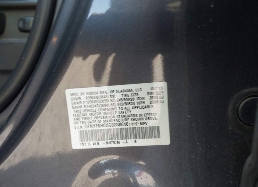 Photo 9 of 2016 Honda Pilot ELITE (VIN 5FNYF6H0XGB038646)