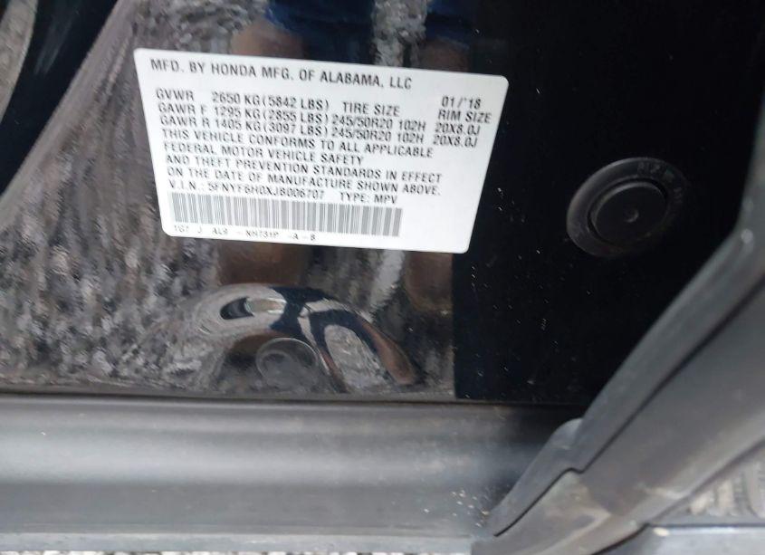 Photo 9 of 2018 Honda Pilot ELITE (VIN 5FNYF6H0XJB006707)