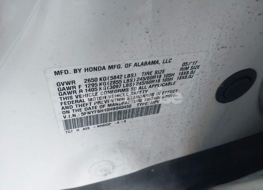 Photo 9 of 2017 Honda Pilot LX (VIN 5FNYF6H10HB040450)