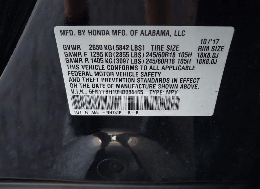 Photo 9 of 2017 Honda Pilot LX (VIN 5FNYF6H10HB088465)