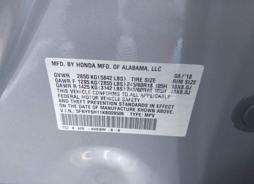 Photo 9 of 2019 Honda Pilot LX (VIN 5FNYF6H11KB009506)