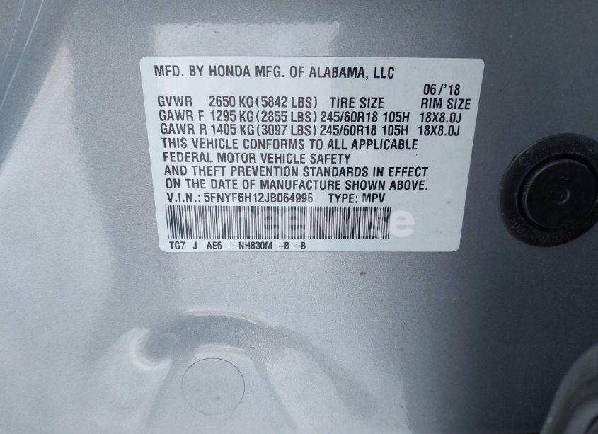 Photo 9 of 2018 Honda Pilot LX (VIN 5FNYF6H12JB064996)