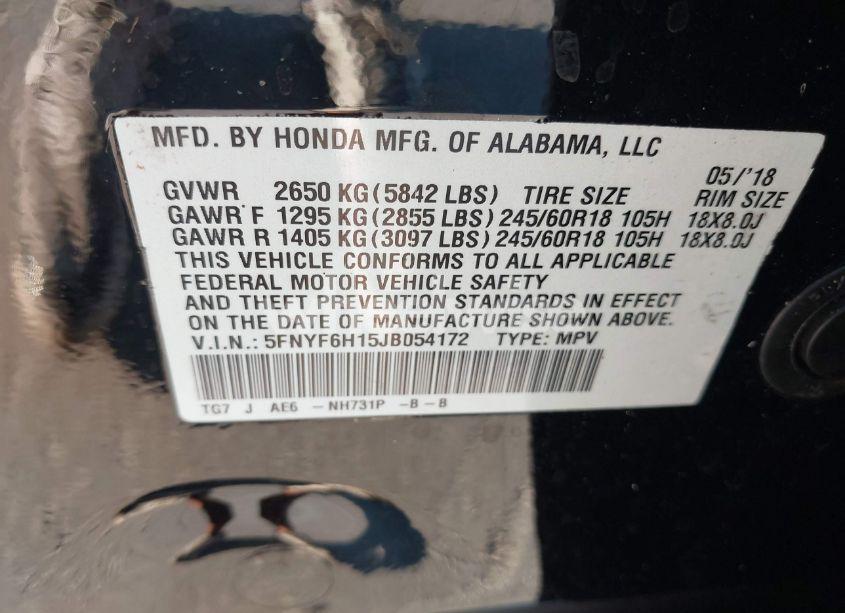 Photo 9 of 2018 Honda Pilot LX (VIN 5FNYF6H15JB054172)