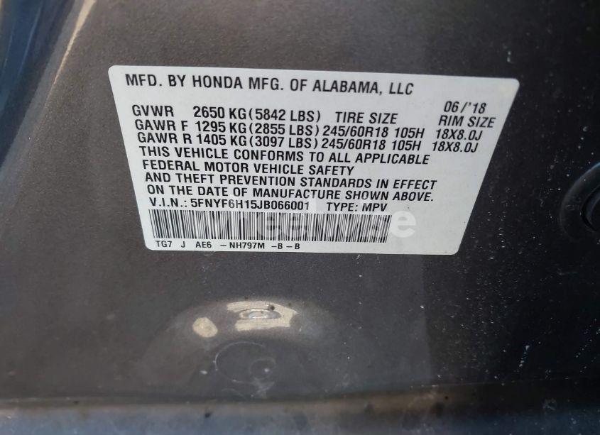 Photo 9 of 2018 Honda Pilot LX (VIN 5FNYF6H15JB066001)