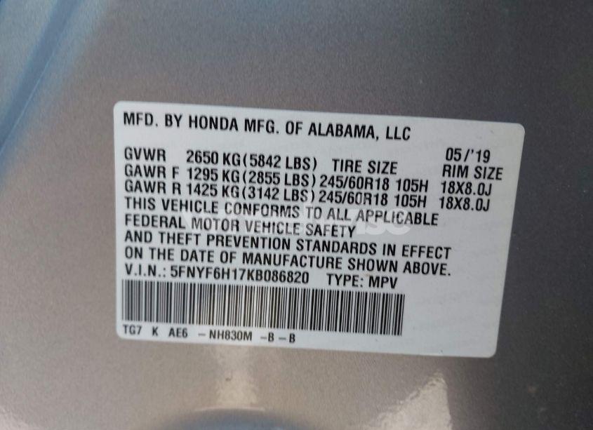 Photo 9 of 2019 Honda Pilot LX (VIN 5FNYF6H17KB086820)