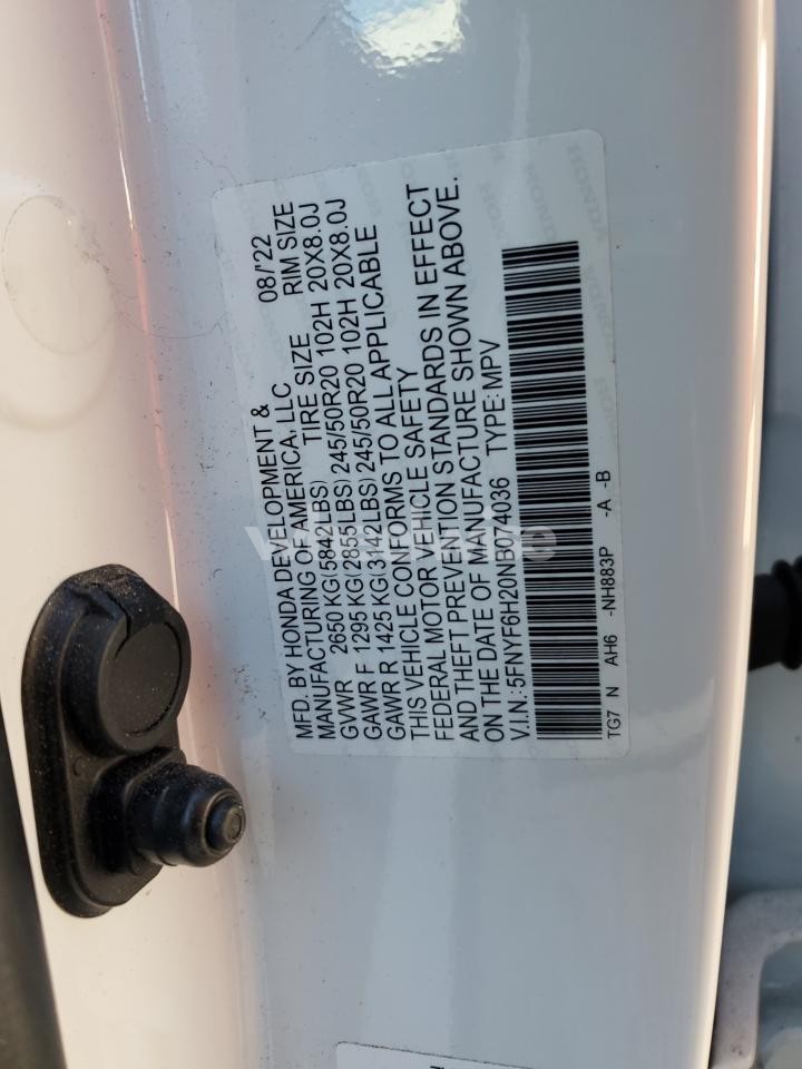 Photo 13 of 2022 HONDA PILOT SE (VIN 5FNYF6H20NB074036)