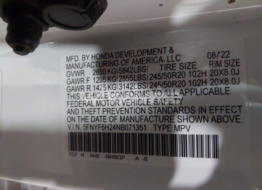 Photo 9 of 2022 Honda Pilot AWD SPECIAL EDITION (VIN 5FNYF6H24NB071351)