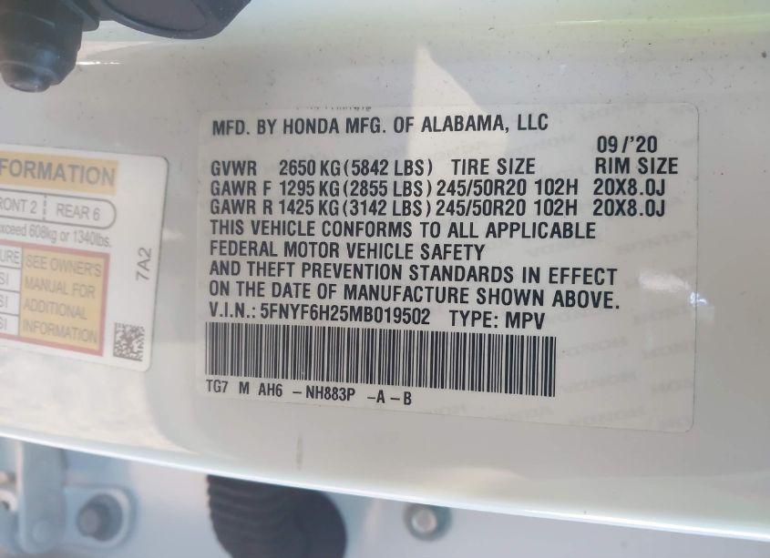 Photo 9 of 2021 Honda Pilot AWD SPECIAL EDITION (VIN 5FNYF6H25MB019502)