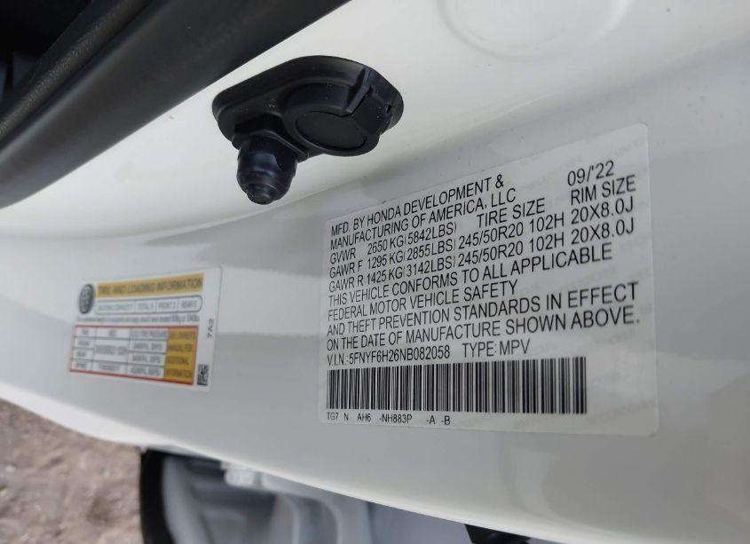 Photo 9 of 2022 Honda Pilot AWD SPECIAL EDITION (VIN 5FNYF6H26NB082058)