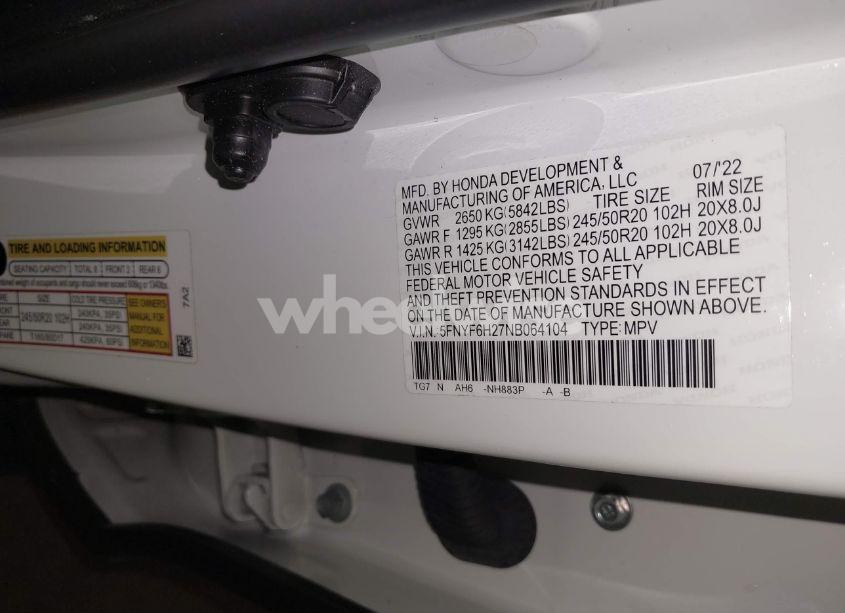 Photo 9 of 2022 Honda Pilot AWD SPECIAL EDITION (VIN 5FNYF6H27NB064104)