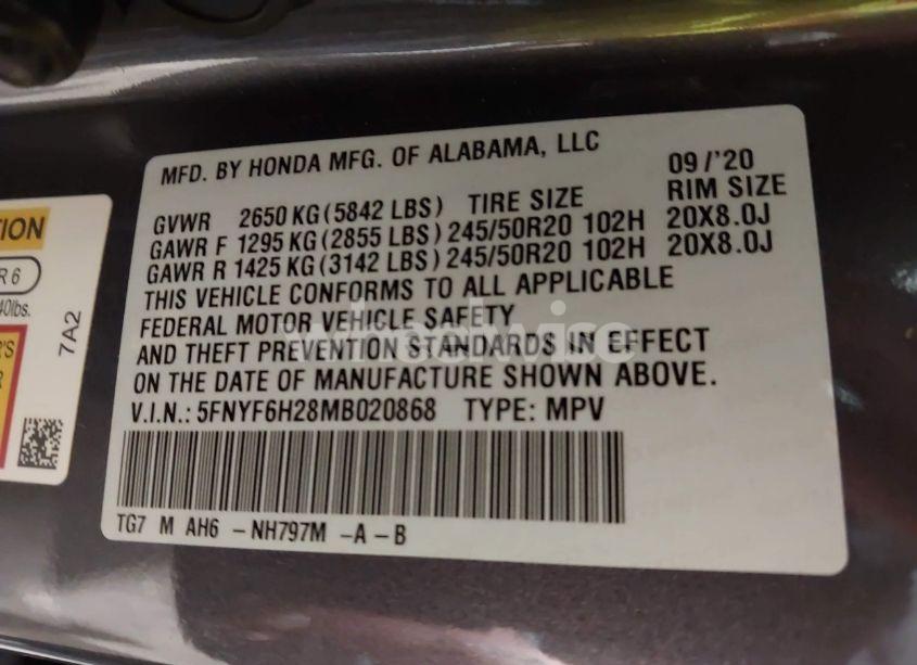 Photo 9 of 2021 Honda Pilot AWD SPECIAL EDITION (VIN 5FNYF6H28MB020868)