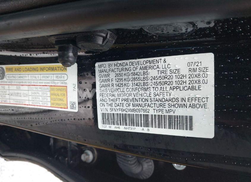 Photo 9 of 2021 Honda Pilot AWD SPECIAL EDITION (VIN 5FNYF6H2XMB097662)