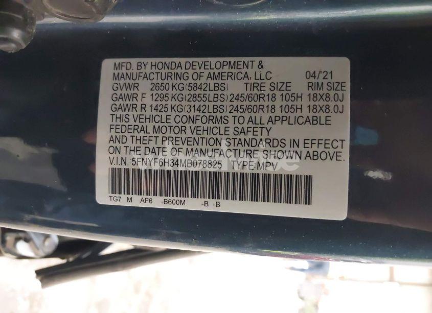 Photo 9 of 2021 Honda Pilot AWD EX (VIN 5FNYF6H34MB078825)