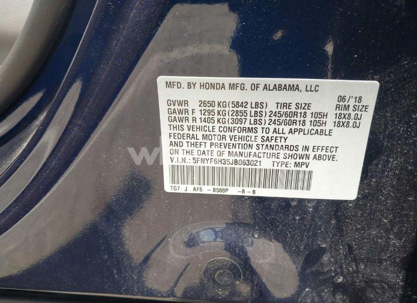 Photo 9 of 2018 Honda Pilot EX (VIN 5FNYF6H35JB063021)