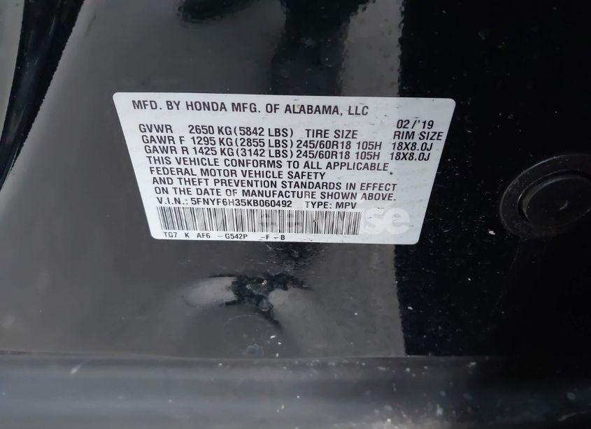 Photo 9 of 2019 Honda Pilot EX (VIN 5FNYF6H35KB060492)