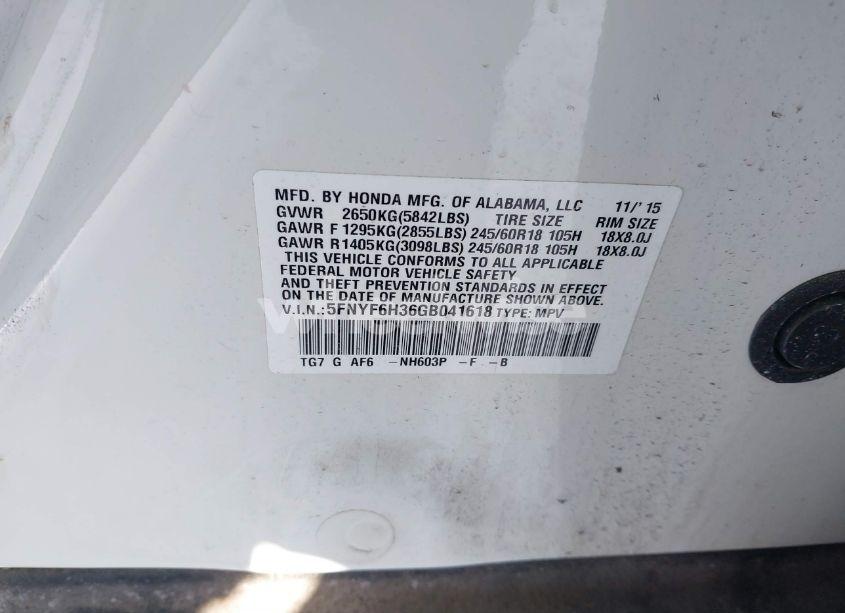 Photo 9 of 2016 Honda Pilot EX (VIN 5FNYF6H36GB041618)