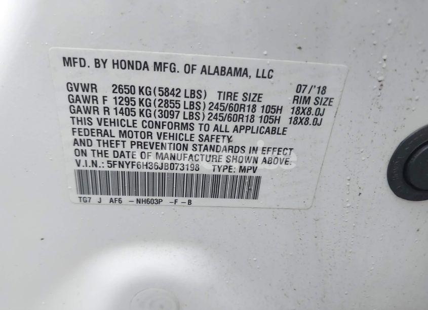 Photo 9 of 2018 Honda Pilot EX (VIN 5FNYF6H36JB073198)