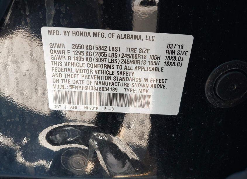 Photo 9 of 2018 Honda Pilot EX (VIN 5FNYF6H38JB034189)