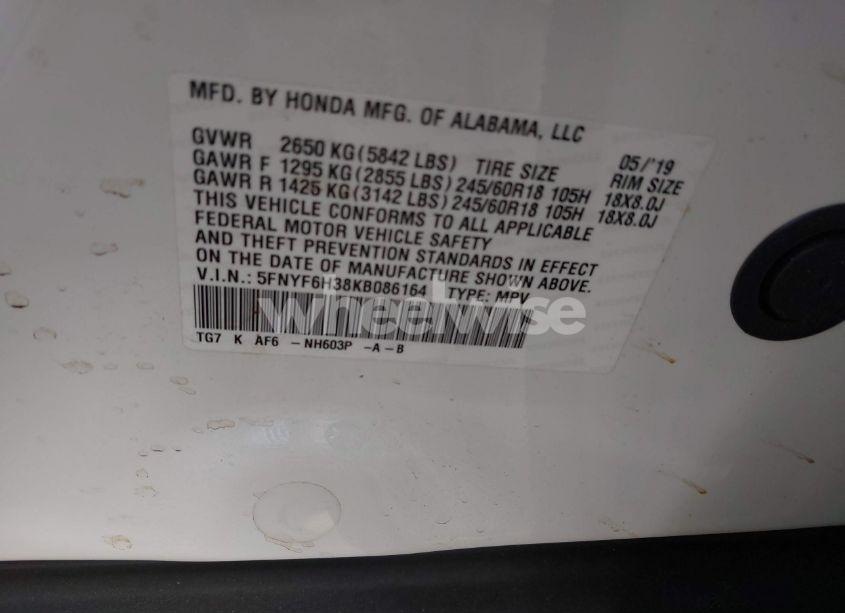 Photo 9 of 2019 Honda Pilot EX (VIN 5FNYF6H38KB086164)