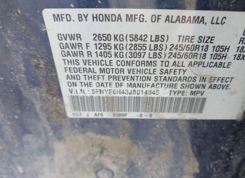 Photo 9 of 2018 Honda Pilot EX (VIN 5FNYF6H43JB014845)