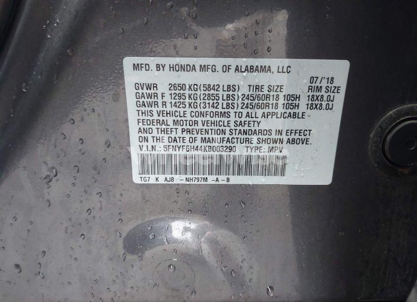 Photo 9 of 2019 Honda Pilot EX-L (VIN 5FNYF6H44KB003290)