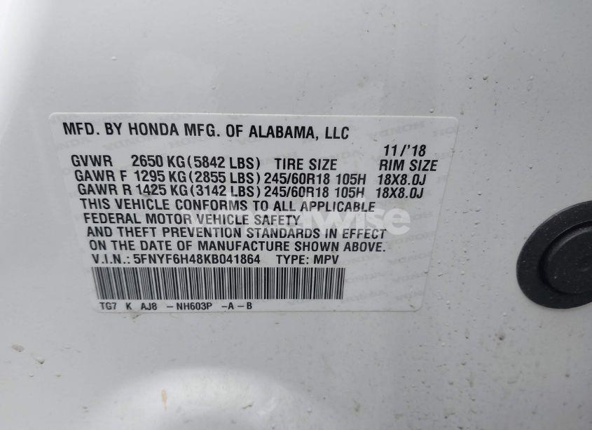 Photo 9 of 2019 Honda Pilot EX-L (VIN 5FNYF6H48KB041864)