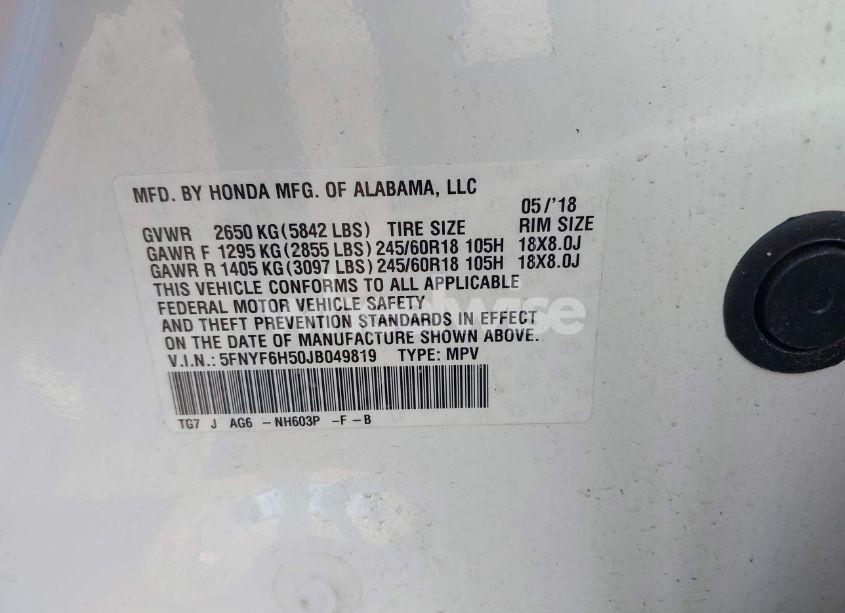 Photo 9 of 2018 Honda Pilot EX-L (VIN 5FNYF6H50JB049819)