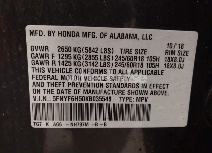 Photo 9 of 2019 Honda Pilot EX-L (VIN 5FNYF6H50KB035548)