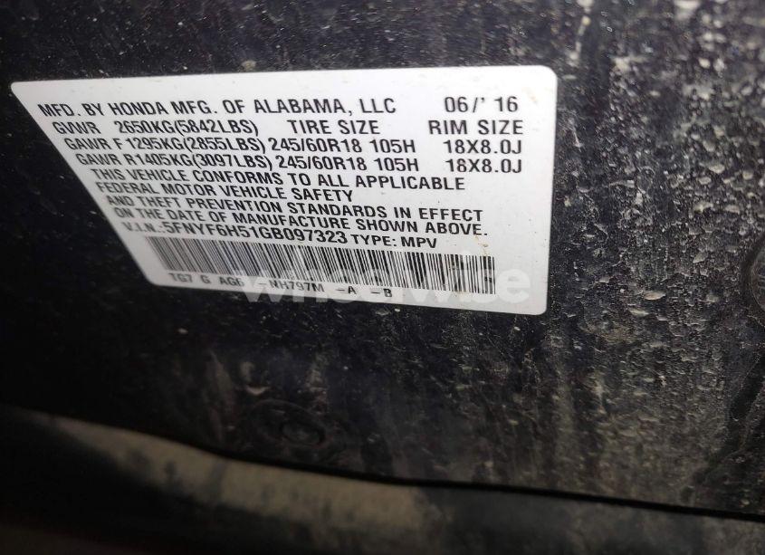 Photo 9 of 2016 Honda Pilot EX-L (VIN 5FNYF6H51GB097323)